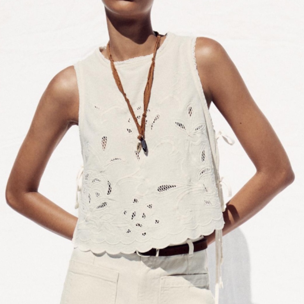ZARA EMBROIDERED TIE TOP